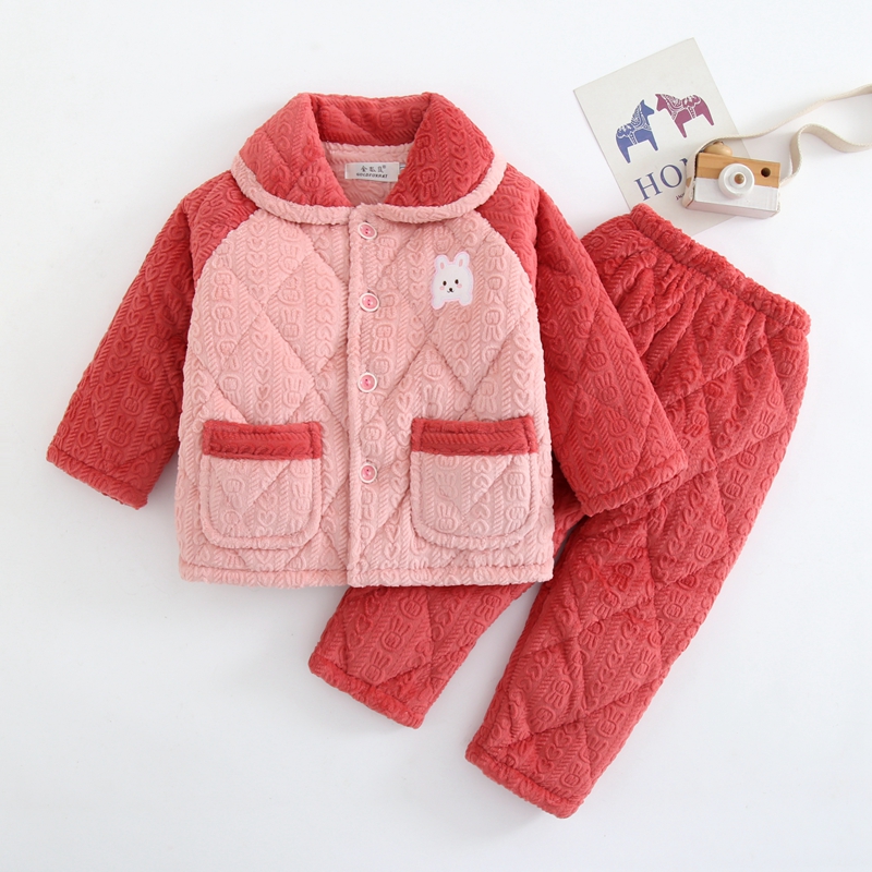 珊瑚绒夹棉女童款秋冬季家居服