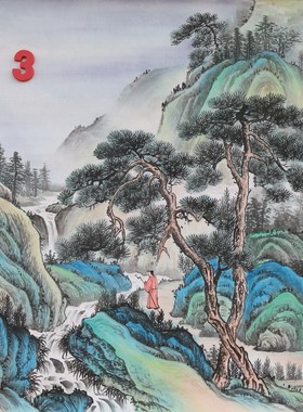 精品手绘四尺斗方仿古山水国画字画客厅装饰挂画特价无款HC591203