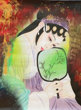 四尺斗方重彩人物京剧花旦脸谱画国画客厅装饰挂画特价HB572401
