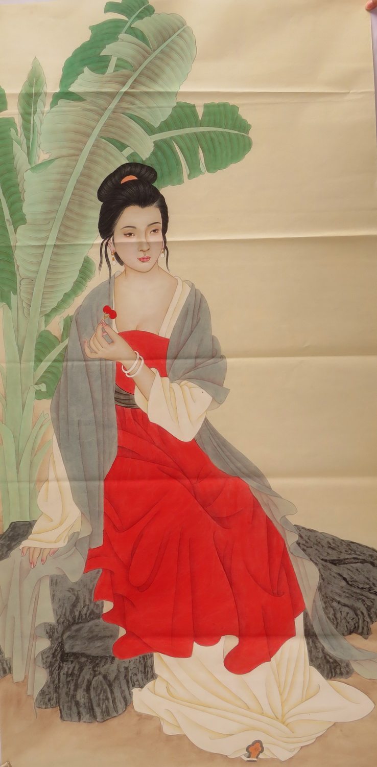 手工笔国画美女精品仕女人物图客厅装饰字画四尺中堂画ha9111617