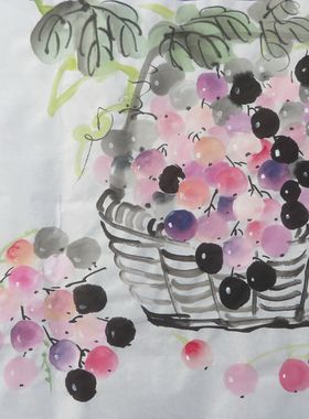 国画花鸟小品手绘客厅装饰葡萄画