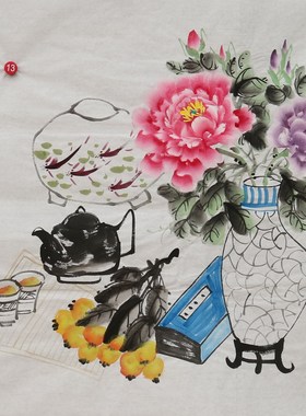 手绘花鸟国画清供图博古图客厅装饰挂画四尺斗方画芯特价HB58313