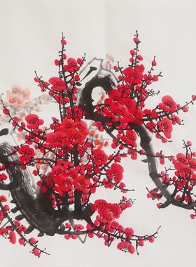 三尺斗方手绘花鸟国画梅花客厅红梅报春图玄关装饰字画特价E102-1
