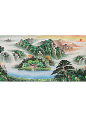 手绘鸿运当头山水国画客厅