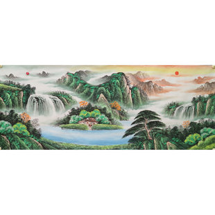 手绘鸿运当头山水国画福地雅居春景图客厅装饰挂画小六尺特价HY12