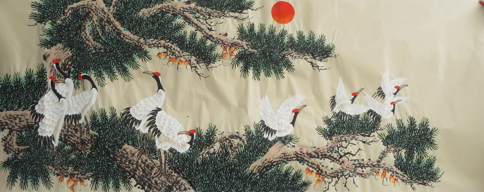 宝墨轩手绘松树仙鹤祝寿图国画客厅装饰挂画小六尺特价hl2120931