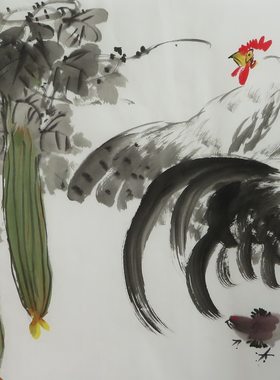 花鸟国画客厅装饰字画手绘三尺公鸡大吉大利特价水墨画HF90702096