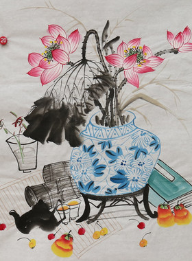 手绘花鸟国画清供图博古图客厅装饰挂画四尺斗方画芯特价HB58320