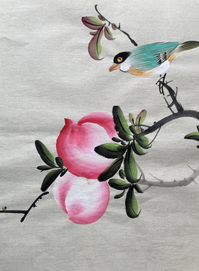 精品花鸟国画客厅挂画小写意小品画紫藤柿子梅花葫芦画33x33厘米1