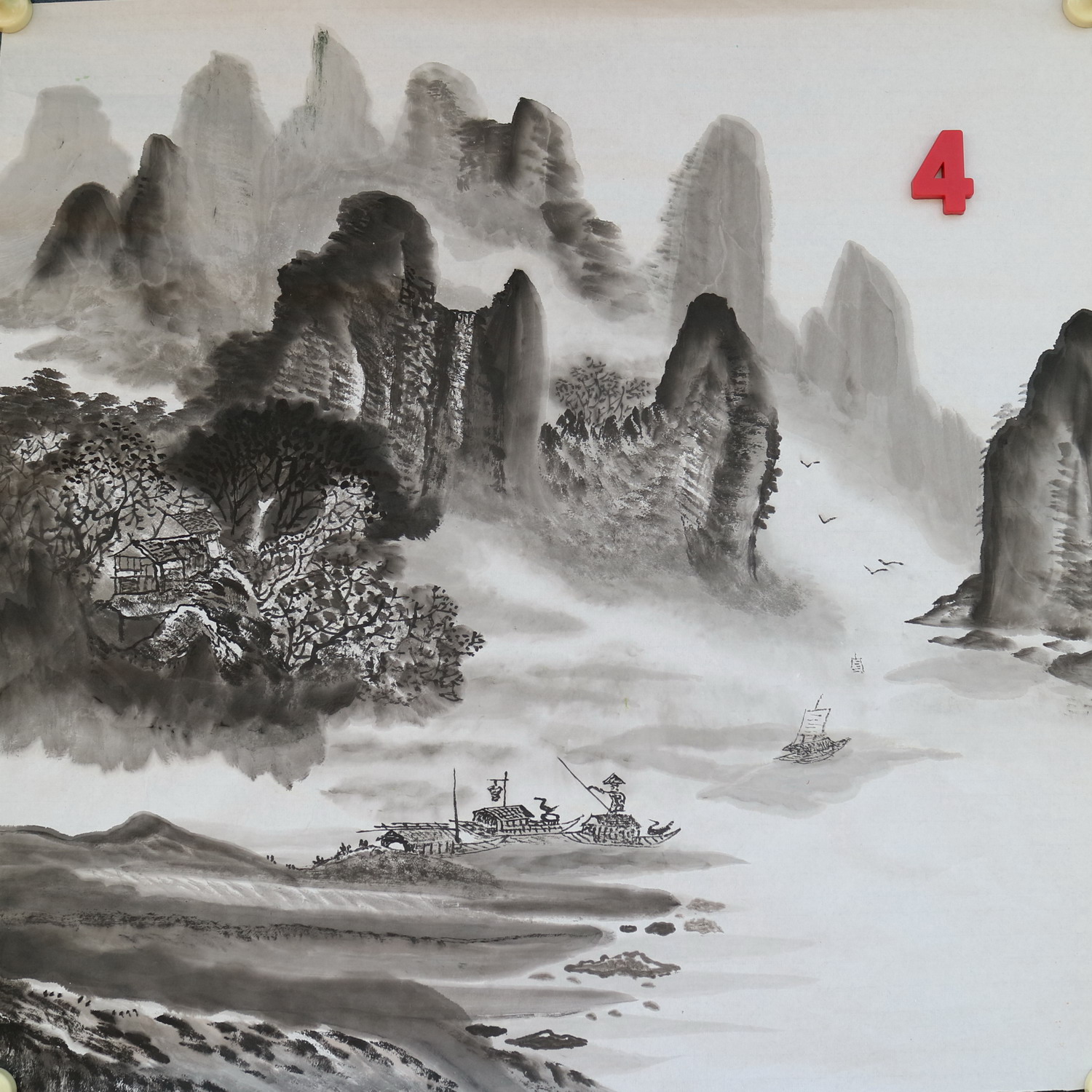 四尺斗方原创手绘水墨国画山水画福地雅居客厅装饰画特价HC591804
