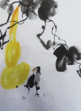 手绘大写意花鸟画国画客厅装饰挂画无款画芯三尺斗方特价HH531220