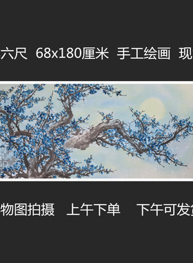 手绘夜景绿色梅花国画花鸟画客厅背景装饰挂画特价小六尺HE511207