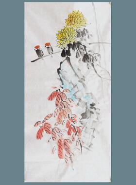 手绘真迹国画花鸟字画客厅玄关挂画装饰挂画特价三尺画芯作品E163