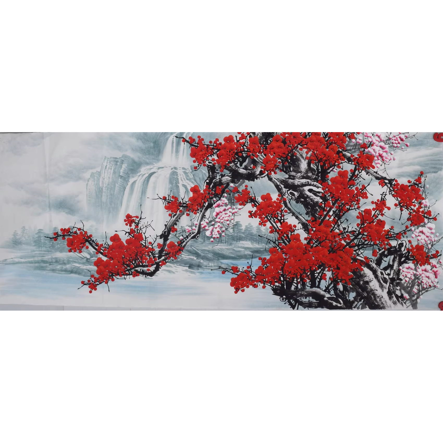 手绘国画装饰画山水梅花客厅