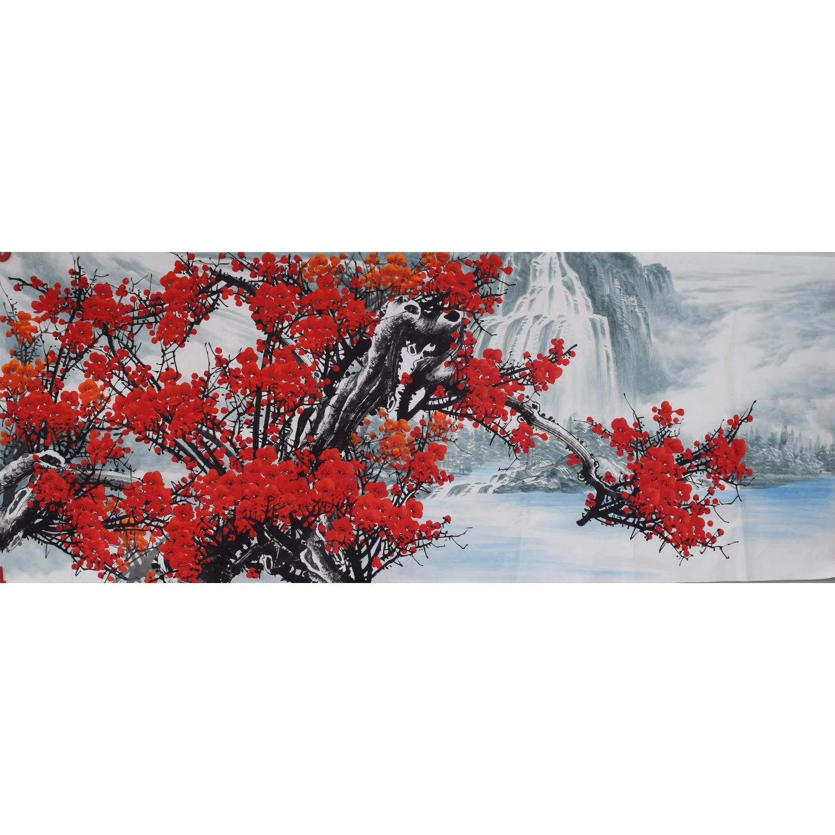 手绘国画装饰特价小六尺山水梅花