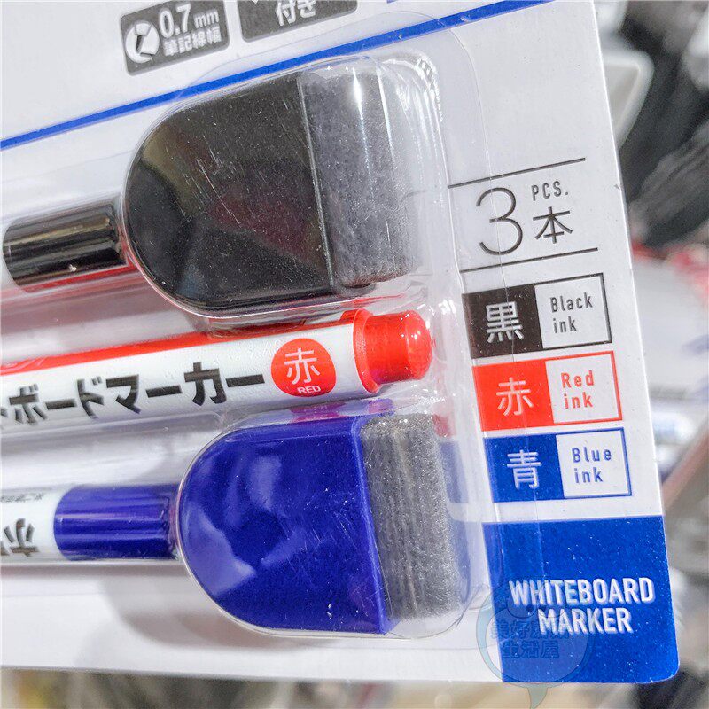 지우개 헤드가 달린 일본 다이소 화이트보드 펜 한국산 자석흡수 오피스 문구 검정 파랑 빨강 화이트보드 펜