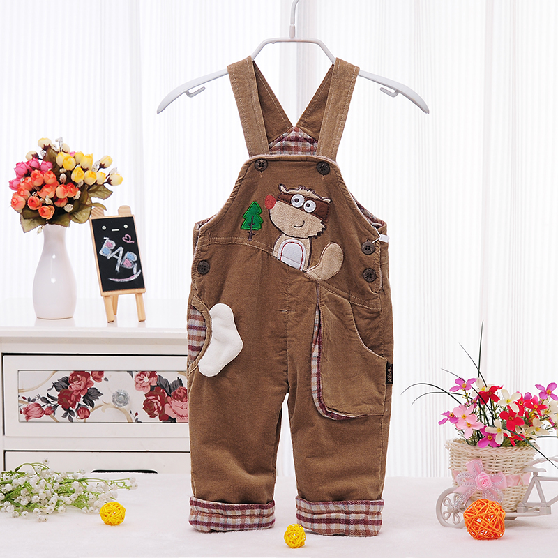 童泰秋冬新款加绒男宝宝加厚背带裤婴儿可开档春秋外穿裤子女双层