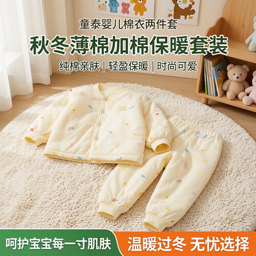童泰男女薄款秋冬柔软棉衣套装