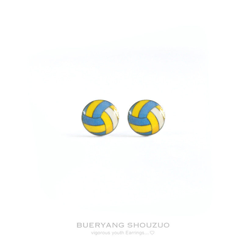 卡通动漫小众设计排球少年造型耳钉蓝黄色圆形滴胶工艺个性耳饰,饰品/流行首饰/时尚饰品新,耳钉,淘宝优惠券,粉丝福利购,淘宝优惠卷