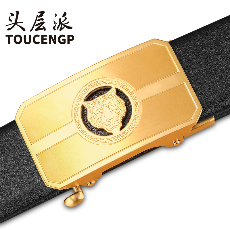 虎头虎年皮带男时尚潮正品头层牛皮商务自动扣真皮腰带304不锈钢