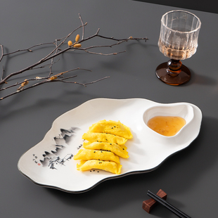 饺子盘白灼虾盘有格带醋碟子农家乐酒店餐厅饭店专用家用薯条饺盘