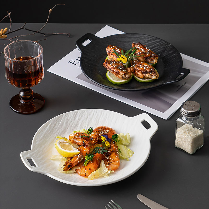 陶瓷釉下彩双耳汤盘高级轻奢商用