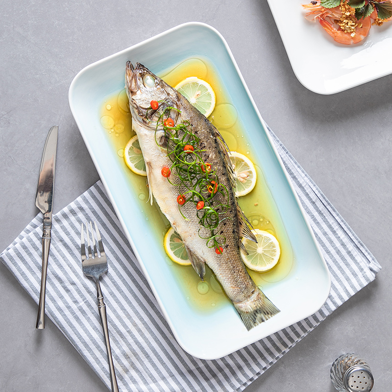 长方形鱼盘子陶瓷釉下彩家用商用