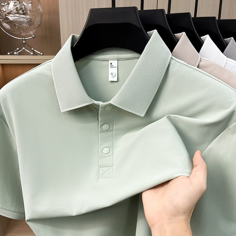 2026夏季新款冰丝翻领polo衫男士中年短袖商务休闲弹力半袖t恤男