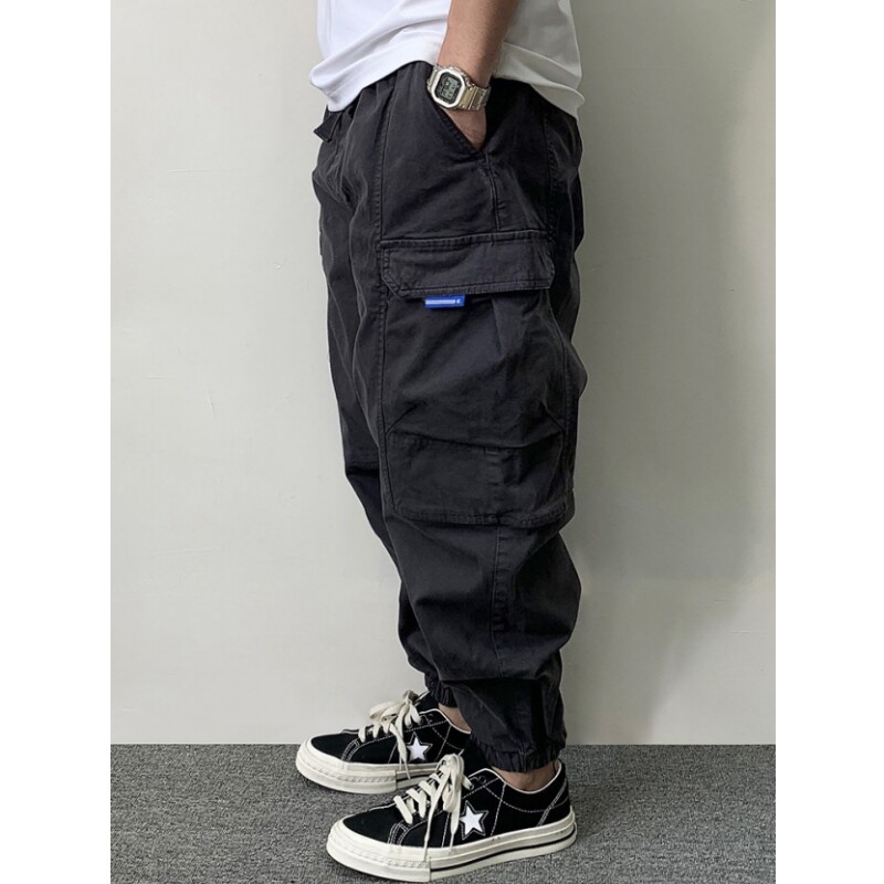 美式宽松束脚纯棉休闲裤男春秋季日系复古多口袋青年百搭工装裤子