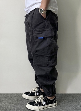 美式宽松束脚纯棉休闲裤男春秋季日系复古多口袋青年百搭工装裤子