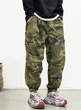 美式复古迷彩工装裤男春秋宽松束脚休闲裤潮牌百搭痞帅户外长裤子