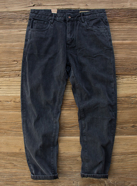 水洗高级感哈伦九分黑色牛仔裤男士春秋季宽松老爹锥形小脚长裤子