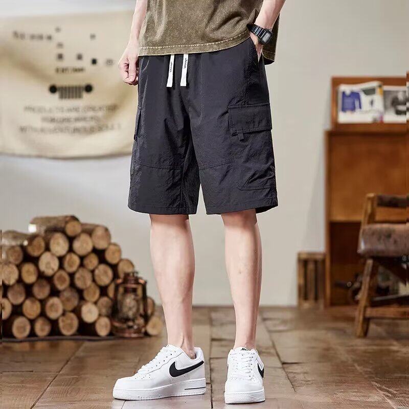 美式速干黑色工装短裤男士休闲宽松潮流夏季新款薄款多口袋五分裤
