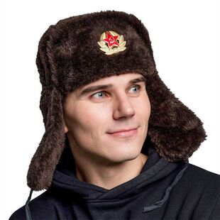 新款苏联徽章雷锋帽户外防寒加厚俄罗斯帽冬季保暖护耳帽Ushanka