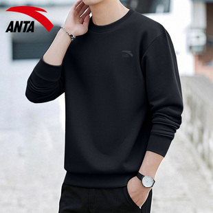 黑色长袖 官方旗舰圆领宽松休闲套头打底衫 新款 安踏运动卫衣男春季