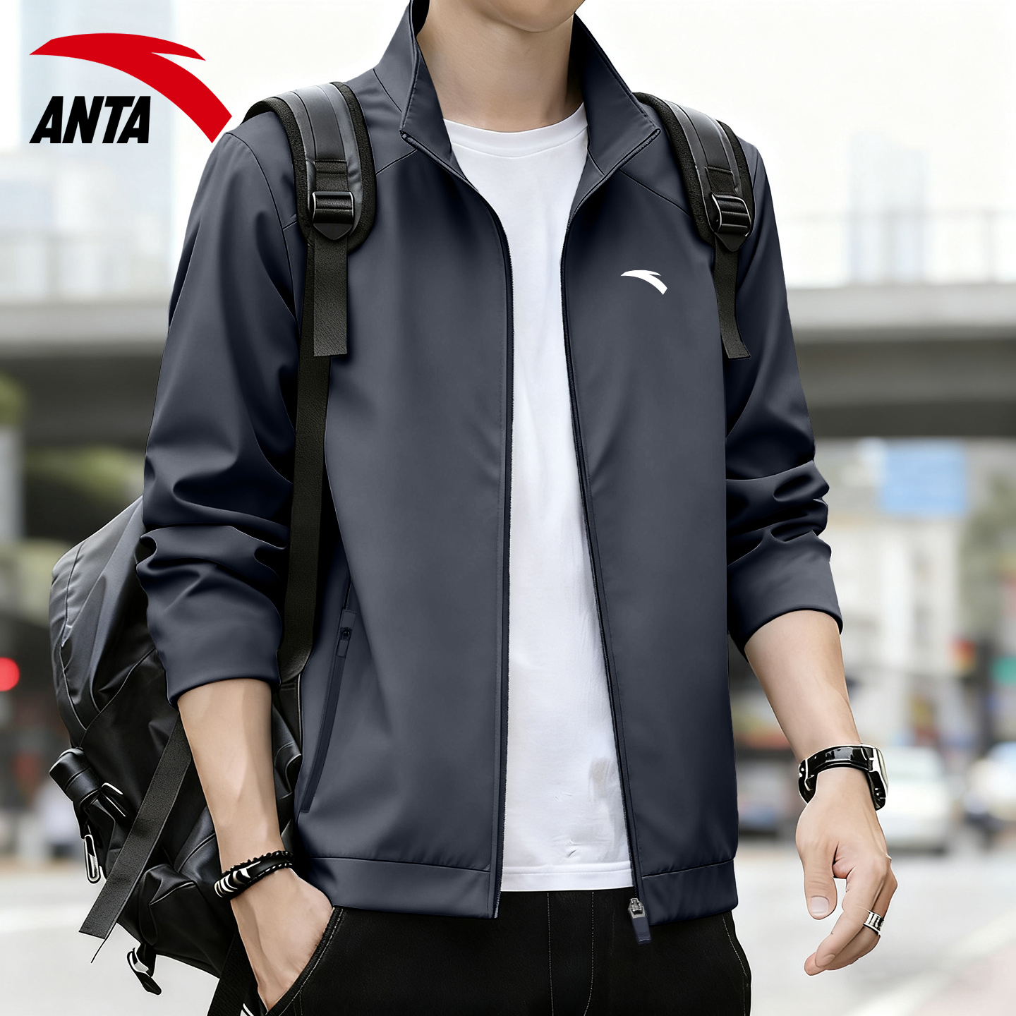 安踏加绒外套青少年休闲夹克上衣