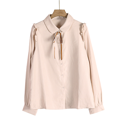 茵家法式复古娃娃领坑条衬衫