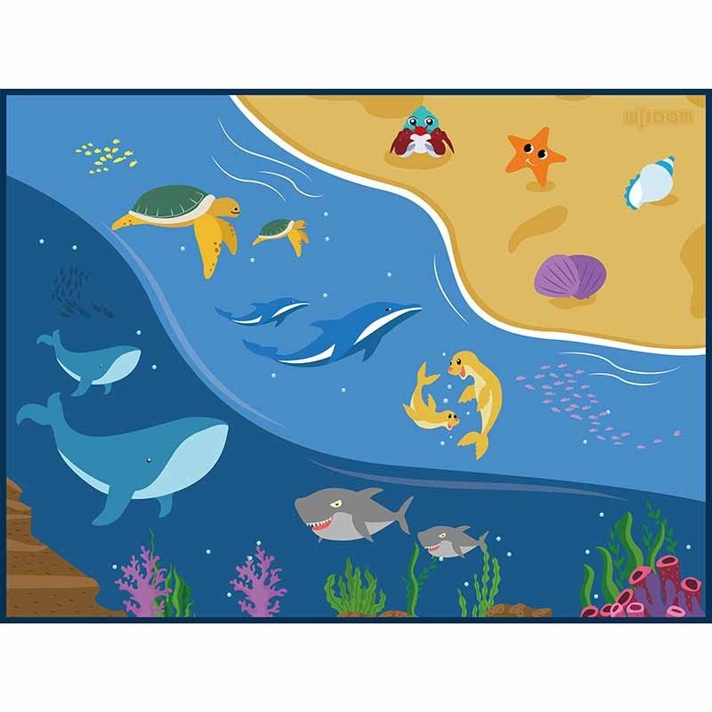 海洋主题地毯卡通爬行垫海洋生物地板地垫儿童爬行垫环保耐磨柔软