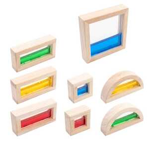 儿童彩虹套叠积木块堆叠拼搭对色彩的认知水系彩珠自然物积木块