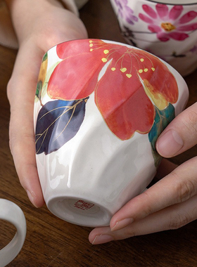 ceramic蓝水彩花卉马克杯十二月花语陶瓷茶杯可爱女生杯