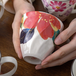 ceramic蓝水彩花卉马克杯十二月花语陶瓷茶杯可爱女生杯