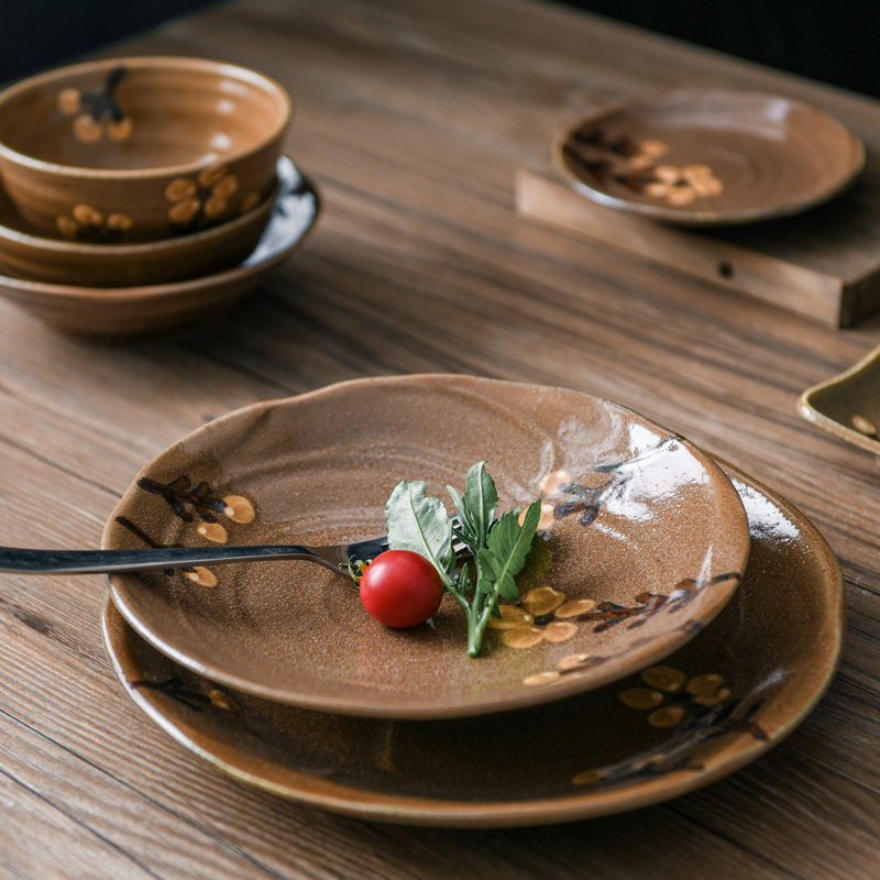 美浓烧陶瓷餐具焦糖春野系列米饭碗手绘日式和风菜盘碟子 餐饮具 碗 原图主图