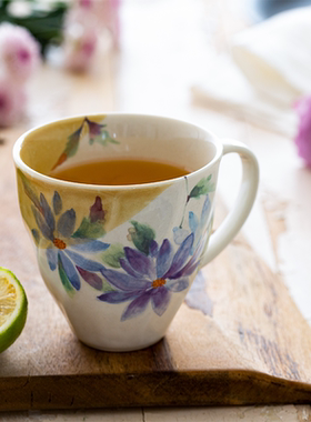 美浓烧ceramic 蓝陶瓷茶杯水杯咖啡杯十二月花语生日礼马克杯