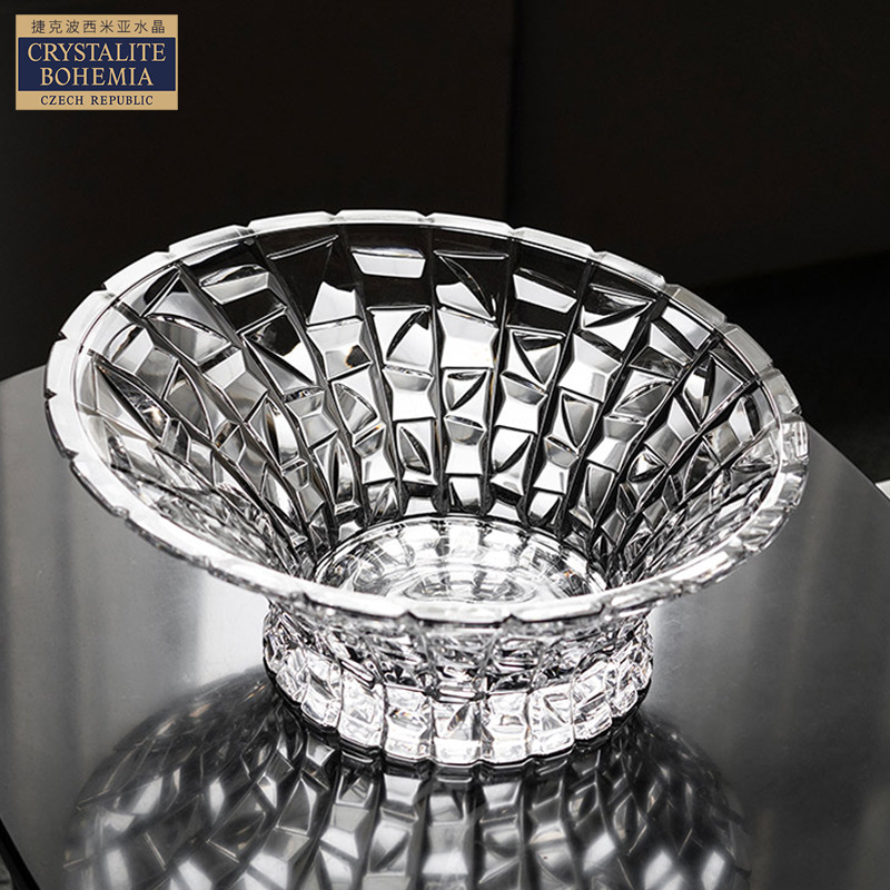 捷克进口BOHEMIA水晶玻璃果盘水果盘 欧式客厅个性刻花干果盘家用