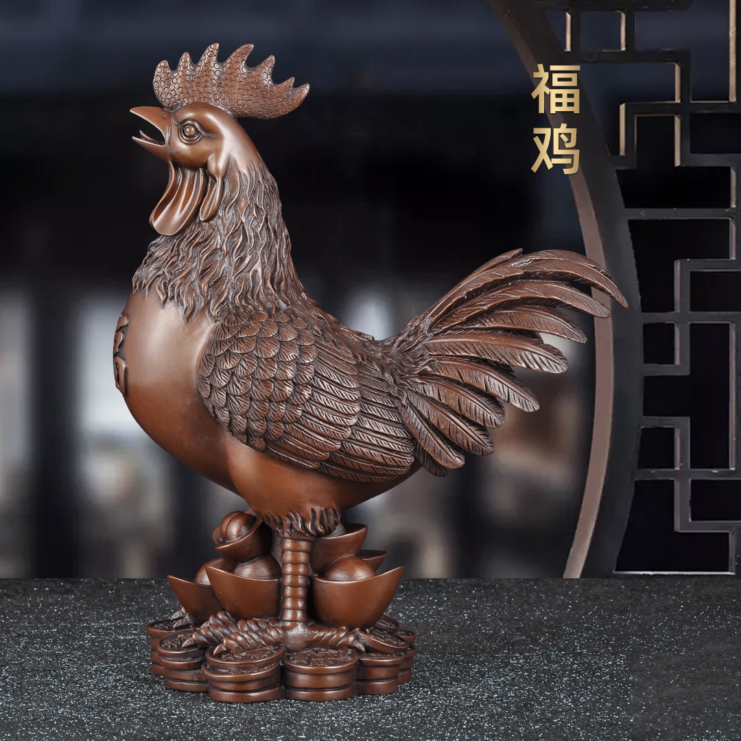紫铜大吉大利招财福鸡摆件大公鸡生肖鸡家居客厅电视柜玄关装饰品
