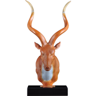 彩铜羚羊头摆件欧式羊现代轻奢工艺品家居客厅玄关电视柜装饰品