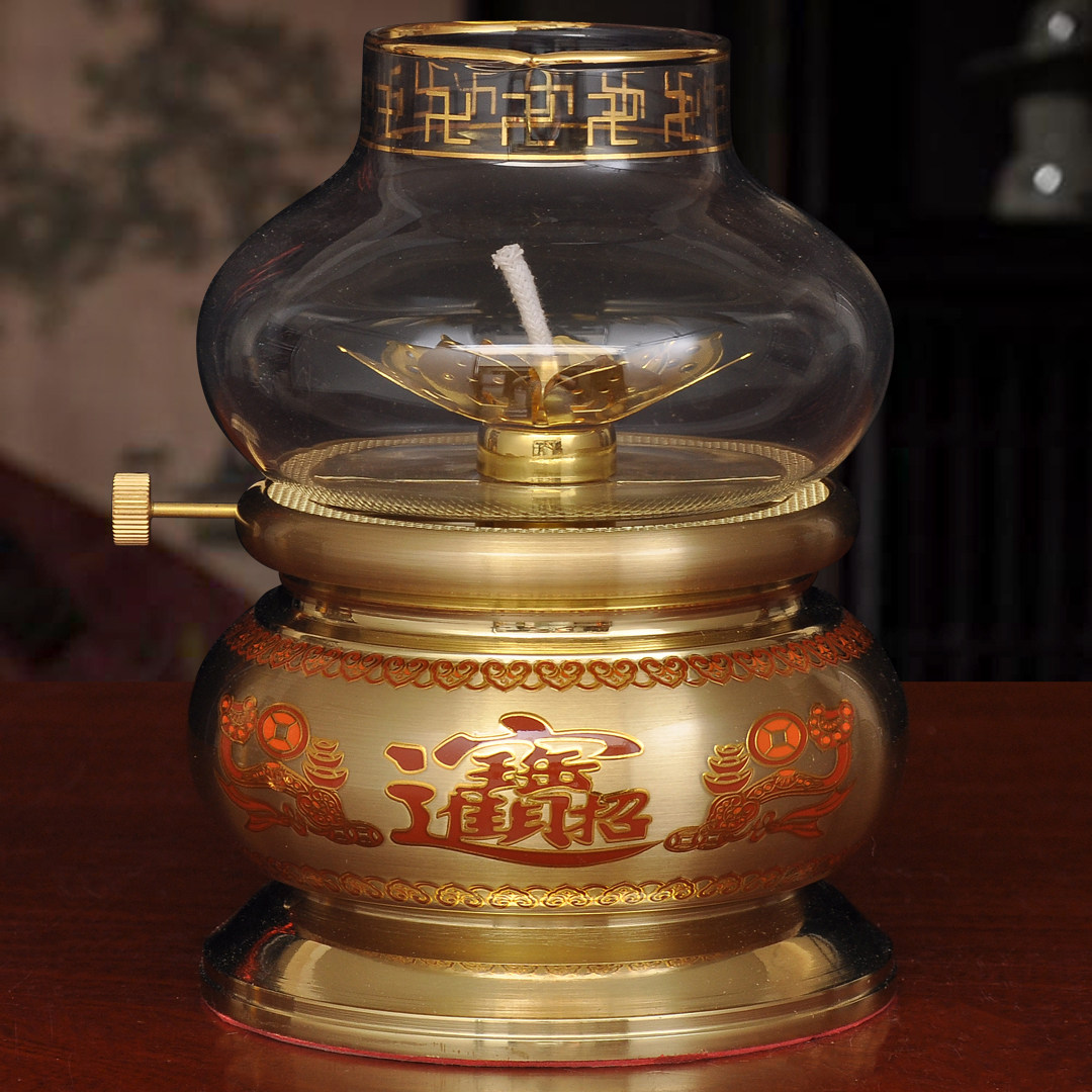 黄铜素面调光油灯液体酥油灯盏防风长明灯家用佛堂寺庙供奉供佛灯