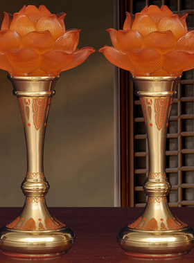 黄铜素面琉璃莲花灯led插电供灯家用佛堂供奉佛前灯供佛灯长明灯