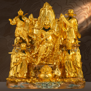 黄铜贴金五路财神摆件王亥赵公明柴荣比干关公像供奉文武财神招财