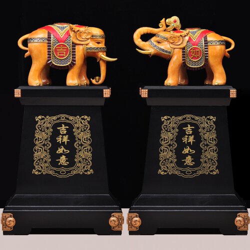 彩铜落地吉祥如意象一对摆件招财